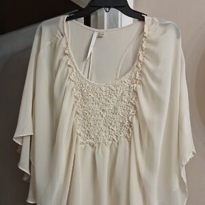 LC Lauren Conrad Cream Blouse with Crochet Detail